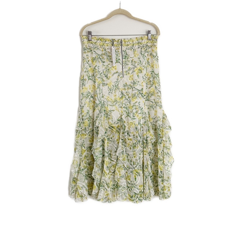 Alice + Olivia Jocelyn Godet Midi Skirt in Sun Ditsy off White Size 12 - Picture 8 of 8